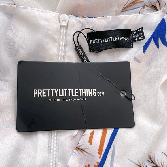 PLT Ice Grey Floral Chiffon Double Tier Plunge Skater Dress. US Size 10. NWT - Picture 13 of 16